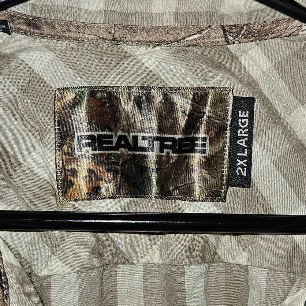 Realtree Brown Plaid Shirt Men's 2XL Button Front Short Sleeves